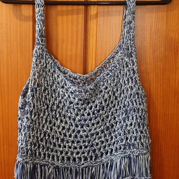 Marilena Chicago Vintage Blue Loose Knit Tank Top Medium Romania - Picture 8 of 10